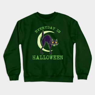 Everyday Is Halloween - Kitschy Cute Vintage Green Halloween Cat Crewneck Sweatshirt